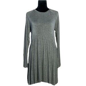 BCBGeneration Dress M Charcoal Gray Long‎ Sl Tee Shirt Shift Stretch Full Skirt